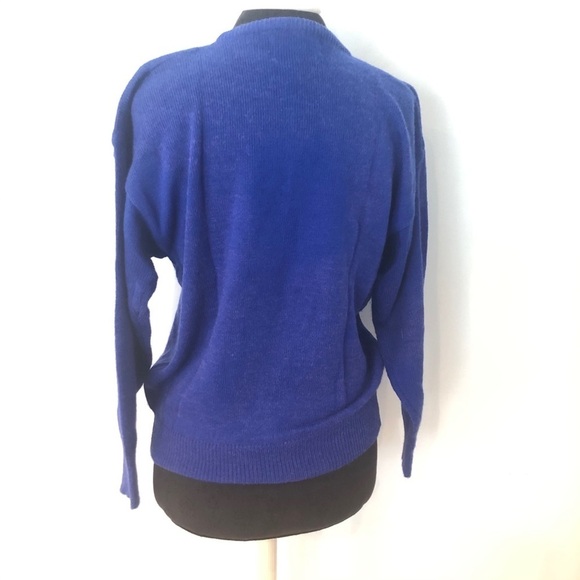 Vintage 1980s Embellished Blue Sweater M - Picture 2 of 8
